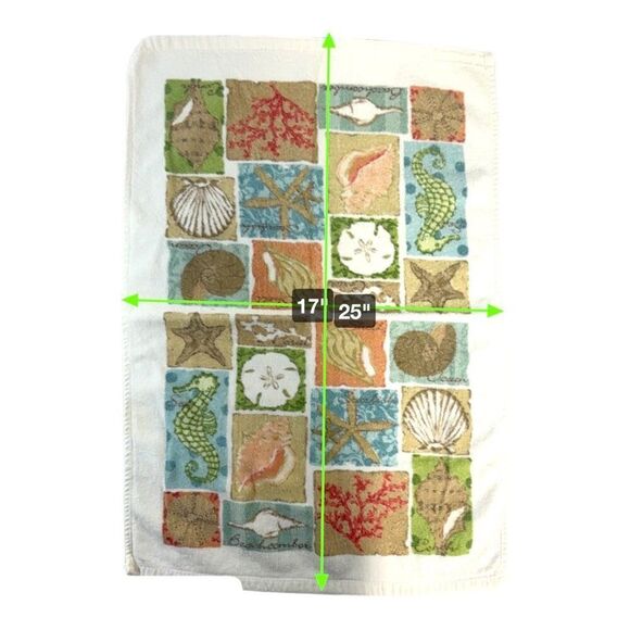 Set Of 2 Coastal Themed Kitchen Hand Towels Seashells & Starfish 17" X 25" READ - Picture 5 of 5